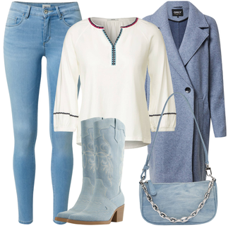Jeans tenues avec Bleu clair Bottes Bottine Western/Bottine de Cow-boy/Bottes Vintage/Botte de Cow-boy bershka "Parfait Pour L'automne"