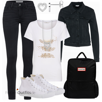 Kurz Outfit mit Schwarz/Dunkelblau Mantel/Cordjacke/Kurzjacke/Jeansjacke/Shirtjacke/Kurze Jeansjacke/Sommerjacke/Bluse Große Größe Noisy may "TShirt KITA"
