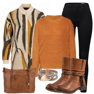 Outfit mit Schwarz Lederjacke/Cord Legging/High Waist Legging/Strick Legging/Gefütterte Leggings/Lederjacke/Thermohose/Treggings/Warme Leggings/Biker Jeans/Thermojeans VERO MODA "Zarina"