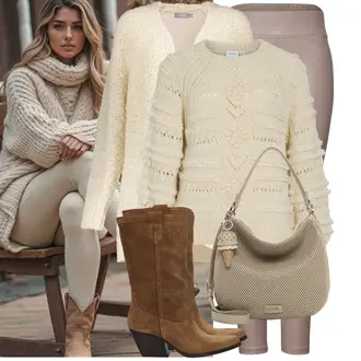 Boho Outfit met beige/wit/Khaki Trui Vila, beige Schoudertas/Schoudertas/Gevlochten tas/Gebreide Tas Suri Frey "Modieuze lente-outfit"Look: Vintage, Egirl, Layered, Comfortabele, Extra groot, Klassiek, Boho, Traditional, Modern, Boyfriend, Casual, Chill, Chique, Boheems, Italiaans, Elegant, Safari, Edele, Prachtige, Koel, Buitenshuis