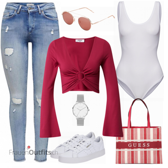 Outfit mit Rot Sweatshirt shyx "Trendiger Freizeitlook"