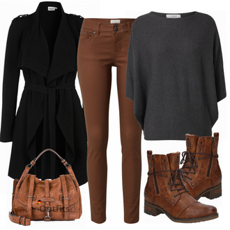 Outfit mit Schwarz/Grau/Dunkelgrau Strick Große/Klassische Tunika/Bluse Lederjacke/Oversize Bluse/Tuniken-Shirt/Shirt & Top Große Größe/Tunika/Pullover Mit Fledermausärmel/Kaschmir Pullover JdY "Herbstliches Freizeit Outfit"