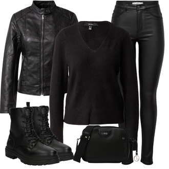 Rovná noha Outfit s Černá Motorkářské Bund/Kožené Bund Bunda z Umělé Kůže/Bunda s Bočním Zipem/Kožená Bomber Bund/Kožené Bund/Motorkářská bunda/Kožená vintage bunda JdY "Zimní outfit pro volný čas"