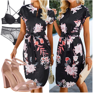 High Heels Outfit mit Rosa/Gold/Lila Sandalette/Sandalen Mit Absatz/Sandalen Mit Blockabsatz Elara "Schickes Abend Outfit"