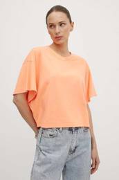 Kratka majica s primesjo lanu TEE-SHIRT MC COL ROND oranna barva, LOP02DE24