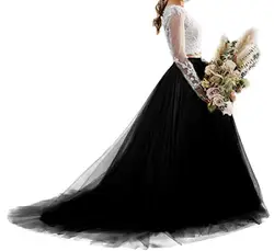 Damen Hochzeit Langer Maxi Tüll Rock Bodenlang mit langem Zug Braut Overskirt, schwarz, S/M
