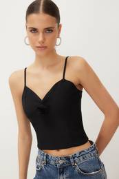 Black Crop Rose Detailed Woven Bustier