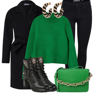 Outfit mit Schwarz/Dunkelblau Scuba-Mantel/Lodenmantel/Midi Mantel/Kaschmir Mantel/Wintermantel Wollmantel/Wollmantel Pieces "Perfekt für den Winter"