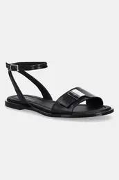 Usnjeni sandali FLAT SANDAL W/CK HW - LTH enski, rna barva, HW0HW02367