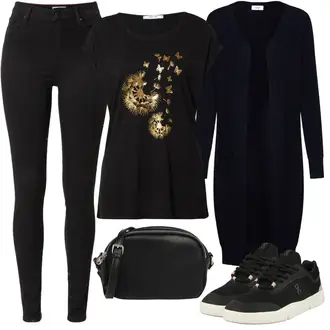Outfit mit Schwarz Lederjacke/Biker Jeans/High Waist Jeans/Push up Jeans/Leder Schuhe/Thermojeans/Winterjacke Tommy Hilfiger "Frühlings Outfit"