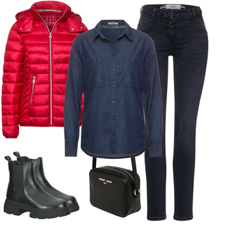Winter Outfits mit Blau/Schwarz Bluse & Tunika Bluse CECIL "Winterliches Freizeit Outfit"