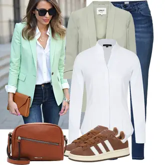 Outfit sa Bijela/Ljubičasta/Siva Bluza Veći Broj More & More "Moderna kombinacija za slobodno vrijeme"