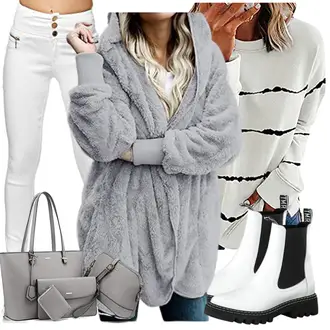 Outfit mit Creme/Schwarz/Braun/Weiß Women's Fleece Sweatshirts/Lederjacke/Ausgefallener Hoodie/Sport Sweatshirt SMENG "Perfekt Für Den Herbst"