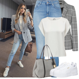 Elegantan, Sportski Ljeto Outfit sa Siva/Bijela Tenisica za tenis/gimnastička papuča/cam cipela/cipela za trčanje/Tenisica za fitness Puma "Proljetni Outfit"Look: Ekstravagantno, Bad Taste, Unisex, Hip Hop, Skater, 90-ich, Estetika, Sportski