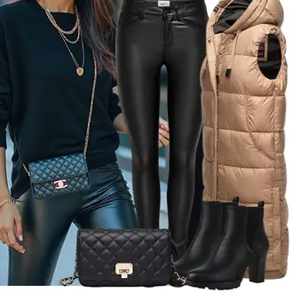 Classic Outfit mit Schwarz/Weiß Jeans mit Schlitz/Thermojeans/Lederjacke/Biker Jeans Only "Modisches Freizeit Outfit"Look: Schön, Lack, Extravagante, Classic, Goa, Wetlook, Nahtlos, 20er Jahre, Sexy