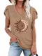 Abtel Frauen Kurzarm T-Shirt Sunflower Print Muster Blütenblatt Ärmel T-Shirt Grundlegend Lose T-Shirt Lässig Pullover Tägliche Kleidung Tunika T-Shirt 4# Khaki M