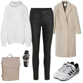 Outfit mit Beige/Braun/Khaki Leichter Mantel/Langmantel/Wintermantel Wollmantel/Lodenmantel/Langer Mantel/Kaschmir Mantel/Midi Mantel/Oversize Mantel/Wollmantel Mango "Sportlicher Freizeitlook"