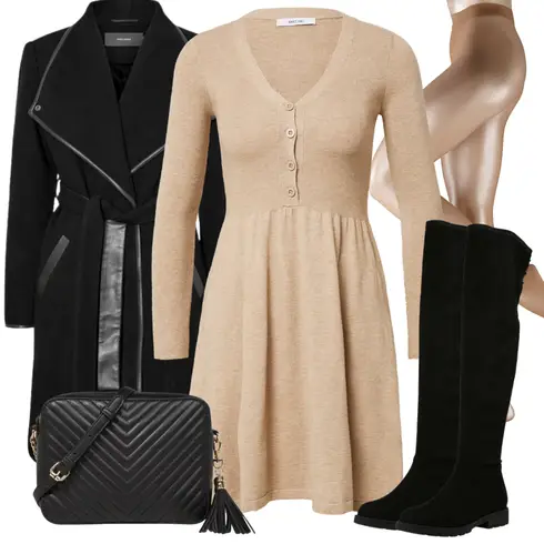 Beige/Braun/Khaki Kleid Große Größe/Strickkleid/Langärmliges Winterkleid/Pulloverkleid/Winter Strickkleid/Strick Große/Tunika/Strickjacke Tracht/Kaschmir-Strickjacke/Baumwoll Strickjacke/Strickjacke Gefüttert/Lange Strickjacken/Rundhals-Strickjacke/V-Strickjacke/Winter Strickjacke/Wolle Strickjacke About You kombinieren mit Schwarz Flache Overknee Stiefel/Overknee Stiefel/Langer Stiefel About You