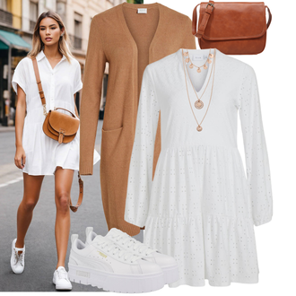 Outfit sa Siva/Krem/Bijela Haljina za Krizmu/Pamučna Haljina/Platnena Haljina Dugih Rukava/Haljina od muslina/Nicky Haljina/Dimljena Haljina/Haljina tunika Vila "Proljetni outfit"
