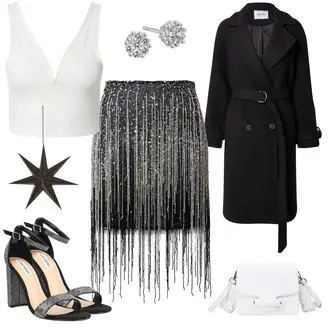 Festival Outfit Glitzer mit Grau/Schwarz/Silber/Dunkelgrau Glitzer Rock/Paillettenrock Nasty Gal "Neujahrsoutfit"