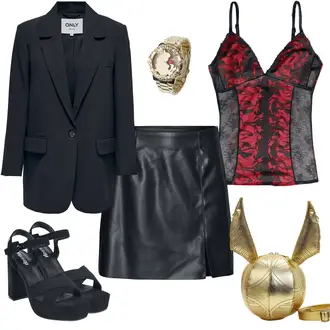 Rock Outfits mit Schwarz/Blau/Dunkelblau/Rosa Lederröcke/Lederimitatröcke/Leder Minirock Noisy may "Rockiger Freizeitlook"