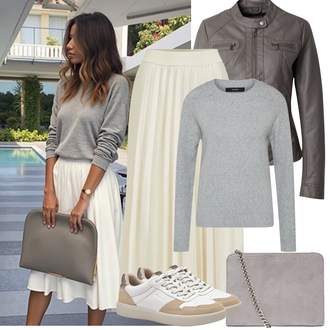 Normalna duljina Outfit sa Siva/Svjetlosiva Pletivo Veći Broj/Sweater majica VERO MODA "Proljetni Outfit"