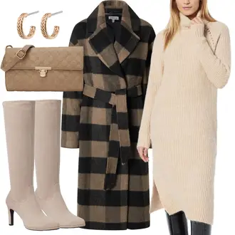 Festlische outfits Herbst mit Schwarz/Braun/Beige/Dunkelgrün/Grau Übergangsmantel/Kaschmir Mantel/Caban Mantel/Lodenmantel/Oversize Mantel/Vintage Mantel/Wollmantel/Midi Mantel/Wollmantel/Tweed Mantel/Bouclé Mantel Edited "Schöner festlicher Look mit langem Kleid"