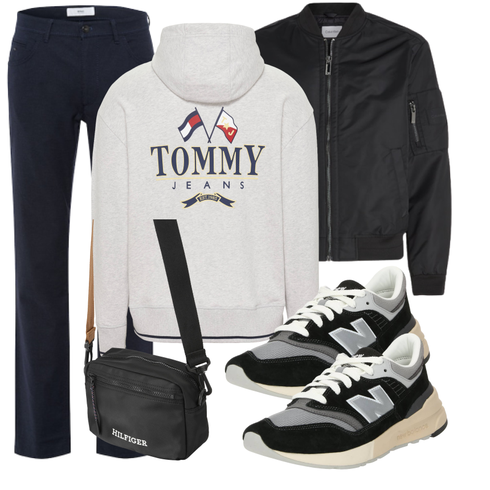 Schwarz/Weiß/Braun/Dunkelgrün/Orange MannsTasche/TrageTasche/SchulterTasche Tommy Hilfiger kombinieren