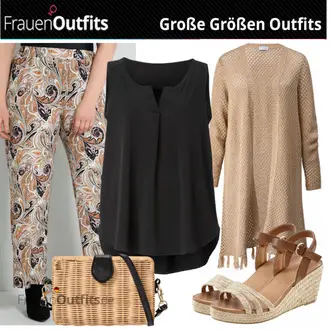 Outfit mit Braun Schultertasche HALLHUBER "Plus Size Mode"