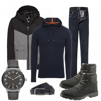 Outfit mit Blau Stiefel Rieker "Mustang"