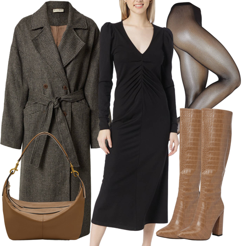 Schwarz/Grau/Braun/Weiß Jerseykleid/Langes Strickkleid/Langärmliges Kleid/Langärmliges Winterkleid/Pulloverkleid/Winter Strickkleid Neo Noir kombinieren mit Braun/Beige Klassischer Stiefel/Leder Overknee Stiefel/High Heels Stiefel/Kniehoher Stiefel/Overknee Stiefel/Spitzer Stiefel/Langer Stiefel/Weitschaftstiefel misspap
