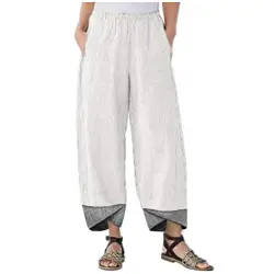 Patchwork-Leinen Hosen aus Baumwolle Frauen solide unregelmäßige lose Hosen Casual-Hosen Jeans Hose Damen 52