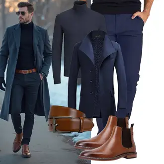 Laufen Winter Outfit mit Dunkelblau Kaschmir Mantel/Wollfleece Mantel/Blazermantel/Schmal Geschnittener Mantel/Gehröck/Wollmantel YOUTHUP "Freizeit Outfit"Look: Apres ski, Fitness, Freizeit, Laufen, Reiten