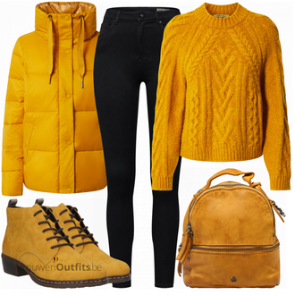 Outfit met geel Laars Rieker "Outfit in warme herfstkleuren"