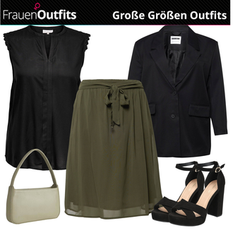 Wetlook Outfit mit Schwarz/Grau HemdBluse/Crash­Bluse/Ärmellose Bluse/Blusenoberteil/Partytop/Ärmelloses Shirt/Herrenschuhe/Casual Hemd/Business Hemd ONLY Carmakoma "Perfektes Büro Outfit"Look: Stil, Uni, Rad, Extravagante, 20er Jahre, Babydoll, Büro, Overdressed, Wetlook
