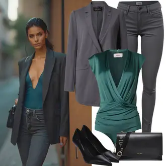 Denim Outfit met Slim Fit Jeans/High Waist Jeans/Jeans met Split/Vintage jeans/Winterjas/Mom jean/Dad Jeans merkloos / sans marque "Lentekleding"