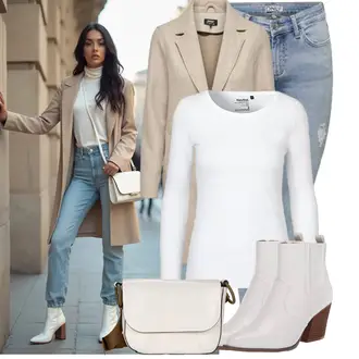 Frühlings Outfits Edel mit Beige/Braun Lodenmantel/Midi Mantel/Wollfleece Mantel/Blazermantel/Wollmantel/Leichter Mantel/Kaschmir Mantel Only "Schönes Frühlingsoutfit"Look: Smart Casual, Edel, Casual, Preppy, Overdressed, 20er Jahre