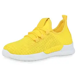 SCARPE VITA Damen Laufschuhe Strick Sportschuhe Fitness Sneaker Profilsohle Stoff Schuhe Schnürer Gym Training Joggingschuhe 190616 Gelb Weiss 37