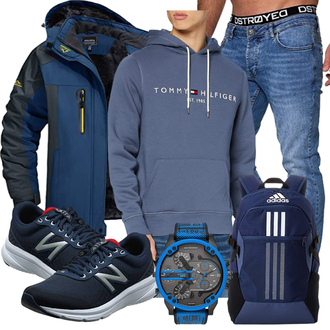 Paintball Outfit mit Blau/Dunkelblau/Hellblau Winterjacke/Wanderjacke/Trekkingjacke/Outdoorjacke/Skitourenjacke/Segeljacke/Skijacke MAGCOMSEN "Freizeit Outfit"Look: Ski, Berg­steigen, Paintball, Skitouren