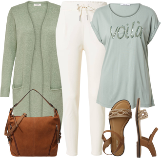 Outfit mit Creme/Weiß/Beige/Khaki Hose Große Größe/Fleecehose/High Waist Hose/Jogger Hose/Musselin Hose/Sporthose/Steghose/Jogginghose/Thermohose VERO MODA "Toller Look für die Freizeit"