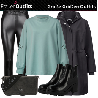 Mit Fransen Outfit mit Schwarz Lederjacke/Biker Boot/Chelsea Boot/Leder Stiefelette/Gefütterte Stiefelette Dockers by Gerli "Cooles Winter Outfit"