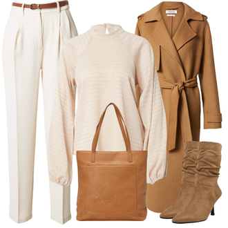 Outfit s Béžová/Růžová/Khaki/Oranžová/Hnědá Halenka se Stojatým Límcem/Manšestrová Halenka/Sportovní Halenka/Halenka s Dlouhým Rukávem/Halenka s Trychtýřovým Límcem/Halenka s Nafouknutým Rukávem Vila "Zimní outfity"