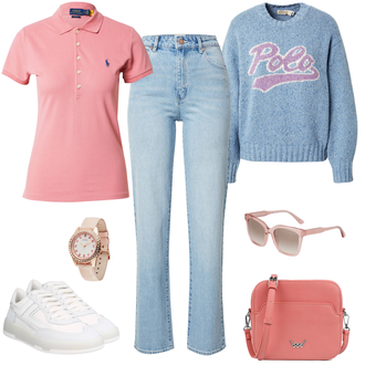 Outfit mit Rosa Poloshirt Polo Ralph Lauren "Collage Freizeitlook"