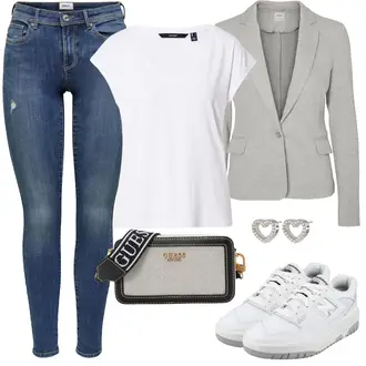 Outfit mit Grau/HellGrau Lederjacke/Baumwoll ­Blazer/Strick­blazer/Sweatblazer/Lederjacke VERO MODA "Perfekt für den Herbst"