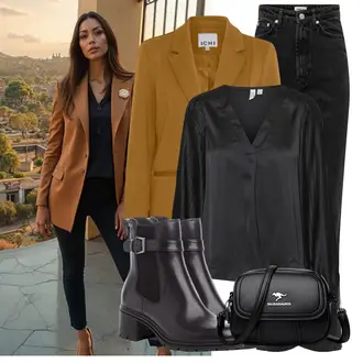 Outfit met geel/Khaki/oranje/bruin Leren Jas/Leren Herenjas/Korte Blazer/Oversized Blazer/Katoenen Blazer/Lederen jas/Casual Blazer/Boyfriend Blazer/Blouse Blazer/Blazerjas Ichi "Modieuze lente outfit"