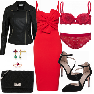 Outfit mit Schwarz/Dunkelgrün Mantel/Bikerjacke/KunstLederjacke/Lederjacke/Motorradjacke Noisy may "Boohoo Kleid"