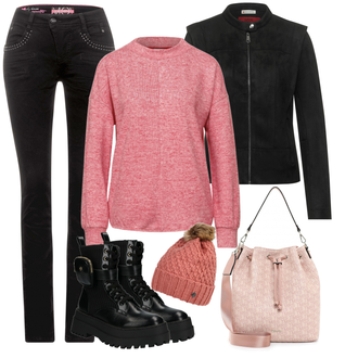 Outfit mit Schwarz Schuh Stiefel river island "Winterliches Freizeit Outfit"