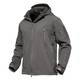 KEFITEVD Softshell Jacke Herren Winter Herbst Outdoorjacke Warm Jacke Übergangsjacke Viele Taschen Outdoor Jacke Atmungsaktiv mit Kapuze Army Jacket Grau M