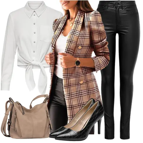 Braun/Beige/Rot/Gelb Zweireiher Blazer/Longblazer/Blazer Kariert Soulolo kombinieren