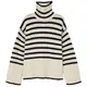 LuFeng Damen-Winterpullover, lässig, gestreift, gestrickt, langärmelig, Rollkragen, seitlich geteilt, übergroßer Pullover, Pullover, lockere Oberteile, aprikose, Klein